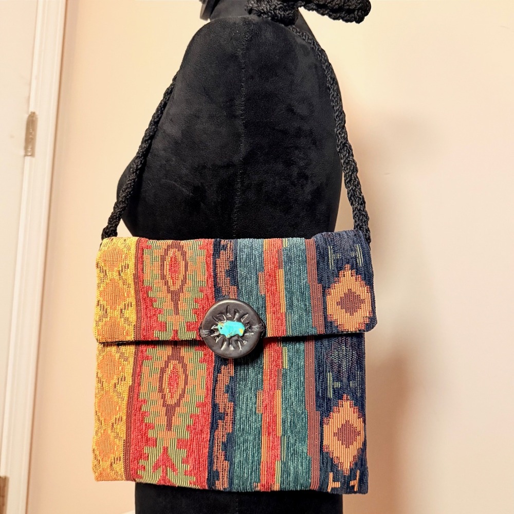 Kokopelli Tapestry Crossbody Purse Y2K Aztec Boho Bag Carpet Turquoise Stone